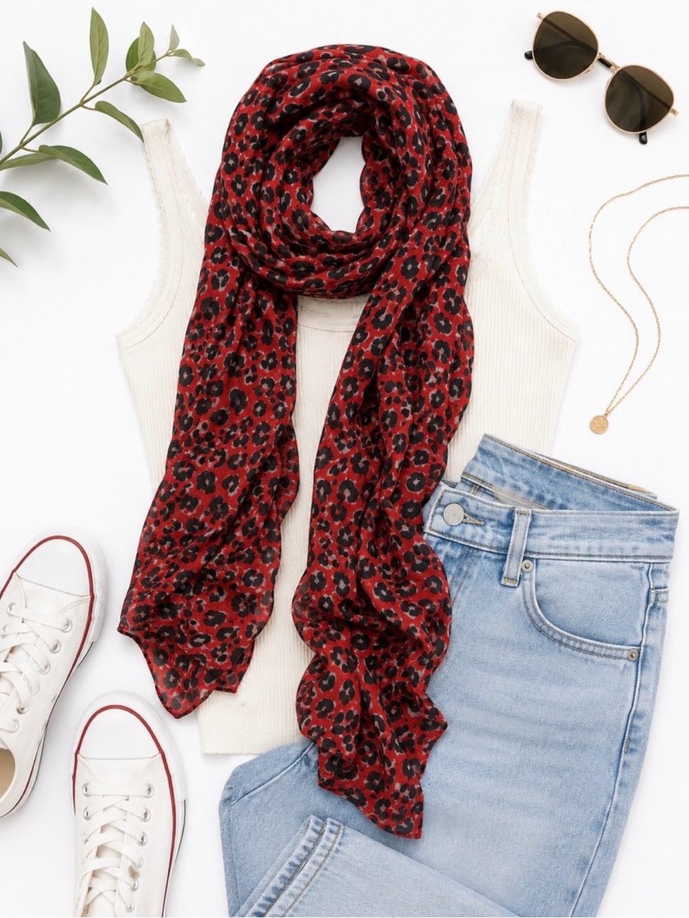 Nordstrom Wrap Scarf Lightweight Leopard Print Red and Black Shawl One Size - Picture 8 of 9